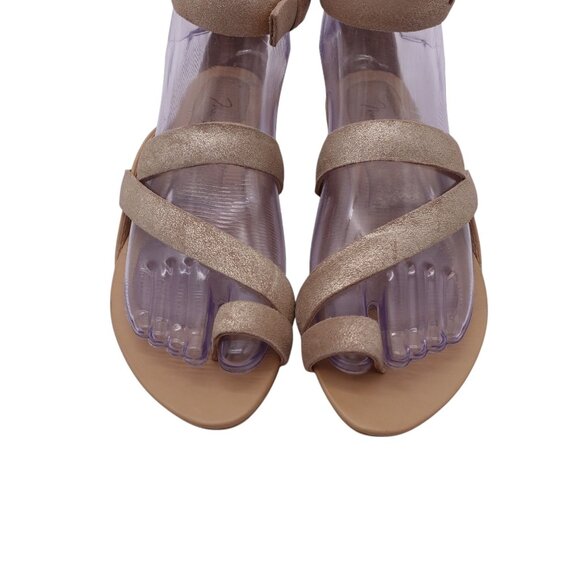 NIB MAX Azria Freja Flat Sandals Sz 36.5 Gold Metallic Strappy Ankle Strap - Picture 3 of 12